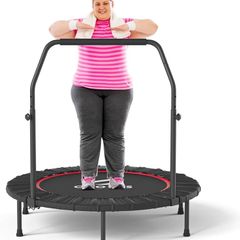 40''/48'' Foldable Fitness Trampoline - Max Load 400lbs / 450lbs, Rebounder with Adjustable Foam Handle Indoor/Outdoor Fitness Body Exercise