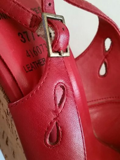 Red cork wedge leather sling back Dunnes size 4.