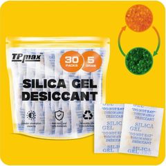 5g x 30 Packs Silica Gel Desiccant Sachets, Reusable Dehumidifiers with Color Indicator, Ideal for Storage, Closets, and Basements