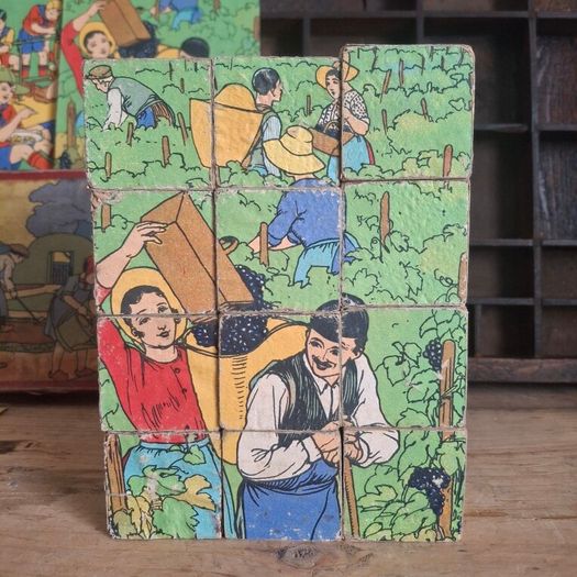 1940s French Wooden Puzzle Blocks
