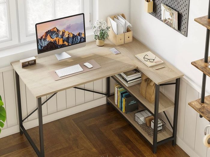 L Shaped Desk Small Corner Desk with Shelves 120CM Reversible Computer Desk Writing Table with Bookshelf for Home Office Small Space LOTS OF COLOURS AVAILABLE, SEE PHOTOS (FREE POSTAGE)