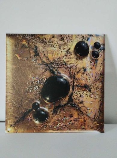 Limited edition contemporary tech-art, abstract series - Black oil spheres / gold leaf texture