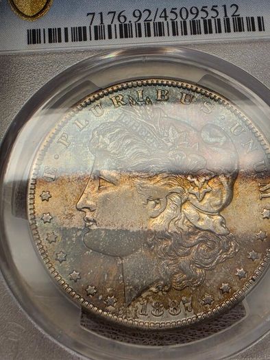 USA United States Silver 1887 O Morgan Dollar PCGS Uncirculated Details Beautiful Toning