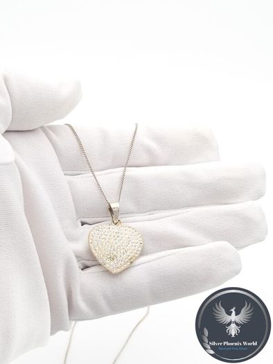 Vintage Cubic Zirconia Heart 925 Silver Necklace