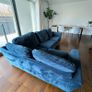 Blue velvet corner sofa with matching chair Image 3