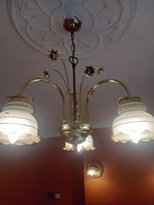 Vintage Brass Light Chandelier with Glass Shades