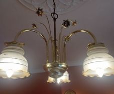 Vintage Brass Light Chandelier with Glass Shades