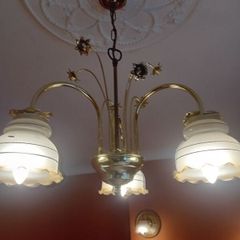 Vintage Brass Light Chandelier with Glass Shades