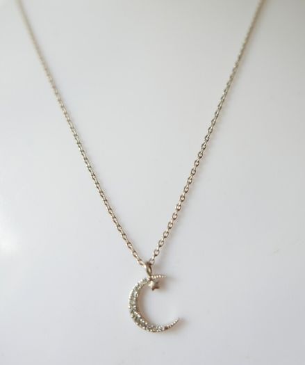 Vintage 925 Sterling Silver Moon and Star Pendant Necklace length 16" - 1,7g