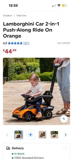 Lamborghini Car 2-in-1 Push-Along Ride On Orange