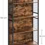 Bookcase, office shelf, kitchen shelf, with 4 shelves, 4 S-hooks included, office, living room, home office, stable steel frame, industrial design, vintage brown-black Image 3