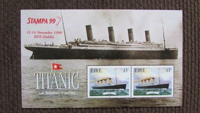 Ireland 1999.Miniature Stamp Sheet.Centenary of the Sinking of the Titanic.Stampa 99,RDS Dublin.