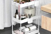 Storage Trolley 3-Tier Rolling Utility Cart Slide Out Shelving Organization Shelf for Laundry Bathroom Kitchen with Small Containers &amp; Hooks White (FREE POSTAGE)