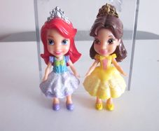 Disney Princess Mini Toddler Ariel  and Belle Sparkly Dress  3" Dolls