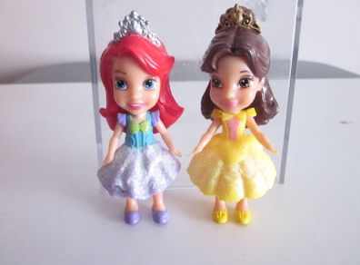 Disney Princess Mini Toddler Ariel  and Belle Sparkly Dress  3" Dolls