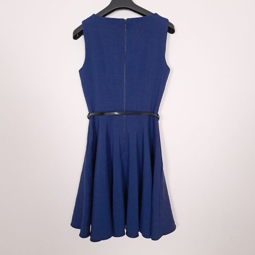 Closet London Navy Blue Belted Fit & Flare Skater Mini Dress 10UK/38EU