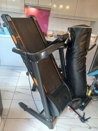 exercise bike , treadmill bench  weights boxing bag
