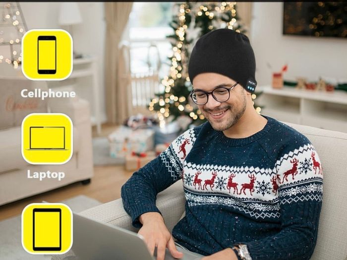 Bluetooth 5.0 Music Beanie, Men Women Bluetooth Winter Warm Knit Hat with Stereo Headphones and Microphone Hands Free Talking Santa Gift Ideas Gadgets for Him Husband Dad (FREE POSTAGE)
