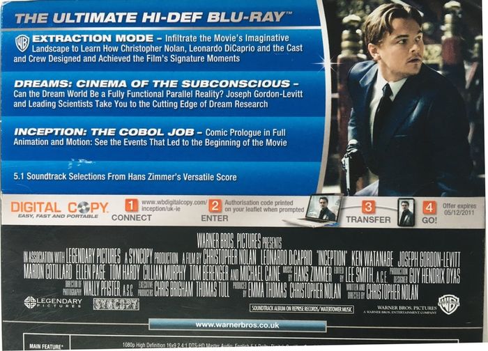 Inception (Christopher Nolan Film) [2010] Leonardo DiCaprio, Ken Watanabe, Joseph Gordon-Levitt, Marion Cotillard, Ellen Page, Tom Hardy, Cillian Murphy, Tom Berenger & Michael Caine [2xBlu-Ray Movie]