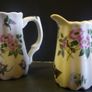 PAIR of Pretty Victoria Ironstone Staffordshire Jugs Wild Roses/Flower ENGLAND Image 2