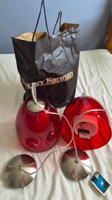 Set of red Fargo glass ceiling lamps