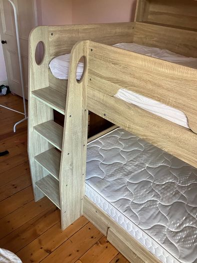 Orion Bunk Bed with Oak Effect, Shelves & Storage Drawer