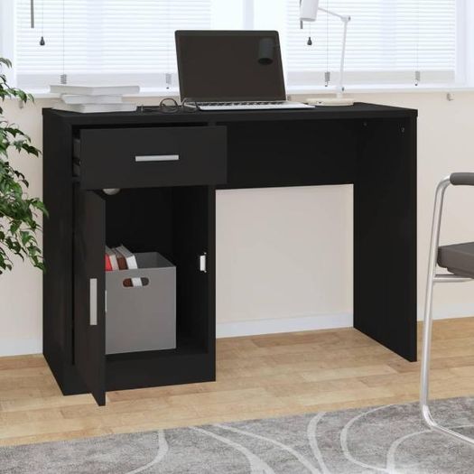 Desk with Drawer & Cabinet Black