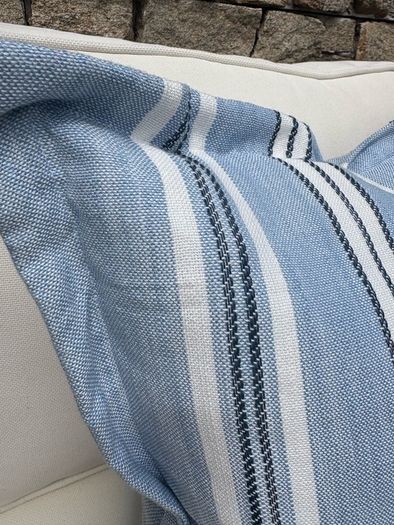 New 52cm x 52cm Oxford style Cambridge blue, French navy and white outdoor cushion