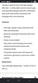 High sleeper with desk and wardrobe