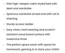 High sleeper with desk and wardrobe