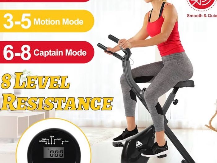 Folding Exercise Bike, Indoor Cycling Stationary Bike | Fitness Bike, 8-Level Resistance, Training Machine with LCD Display, 265 LBS Max Load for Home Indoor Cycling Workouts