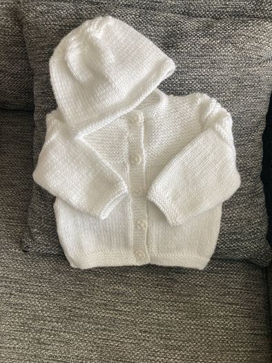 Handknit cardigan and hat 3 to 6 mths