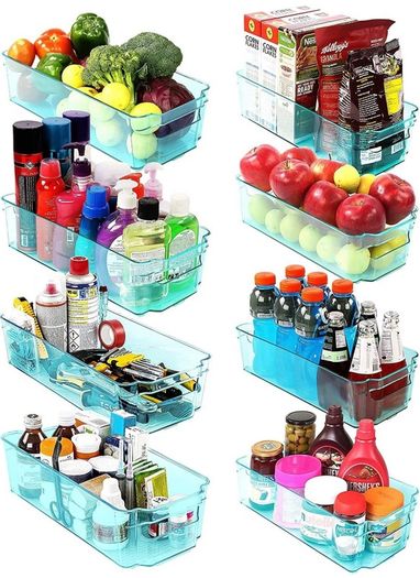 Premium Organiser Storage - Set of 8 Storage Bins (4 Large, 4 Small) Multipurpose Fridge, Pantry & Kitchen Storage, Organiser (MULTIPLE COLOURS)
