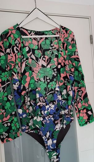 ZARA floral double tie-front bodysuit Sz S (Fit 8UK) - Bnwot - Rrp 24.99