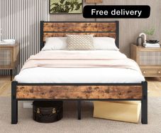 Double Bed Frame with Wooden Headboard