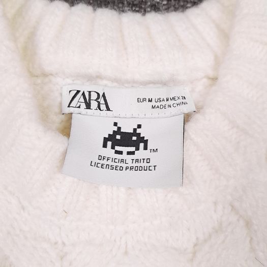 Zara Cream White Cable Knit Space Invaders Pixel Graphic Sleeveless Jumper Vest Size M