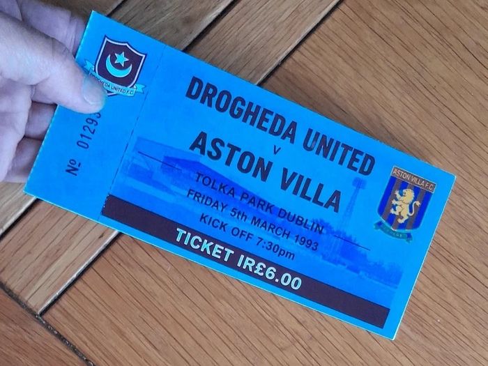 Drogheda United v Aston Villa Souvenir Ticket Tolka Park Dublin 1993