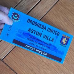 Drogheda United v Aston Villa Souvenir Ticket Tolka Park Dublin 1993