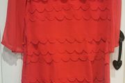 TED BAKER Red 100% Silk Scallop Edge Ruffle Shift Dress