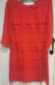 TED BAKER Red 100% Silk Scallop Edge Ruffle Shift Dress