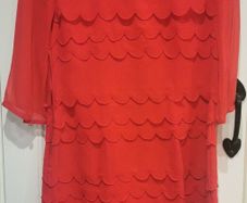 ED BAKER Red 100% Silk Scallop Edge Ruffle Shift Dress