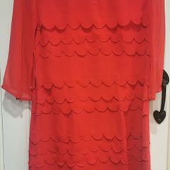 TED BAKER Red 100% Silk Scallop Edge Ruffle Shift Dress