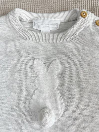 The Little White Company Organic Cotton Bunny Pom-Pom Knitted Romper 6-9 Months