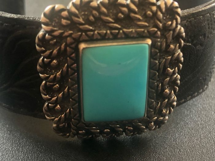 sterling leather Carolyn Pollock turquoise cuff bracelet