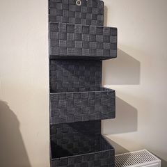 Black Woven Wall Hanging Storage Organizer - 4 Pocket