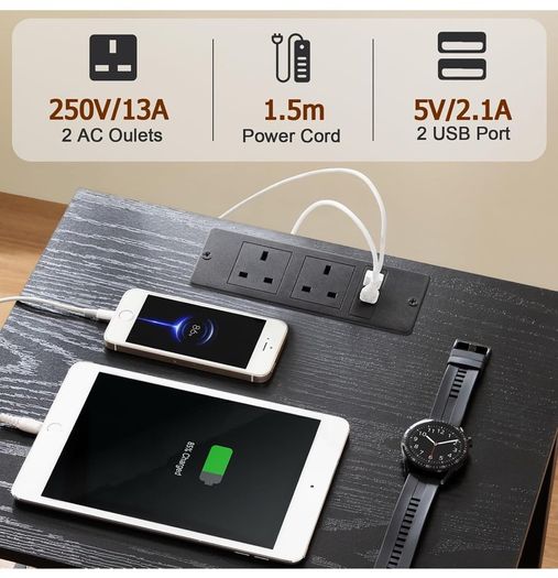 Bedside Table Set of 2, Side Table with Charging Station and Led Lights