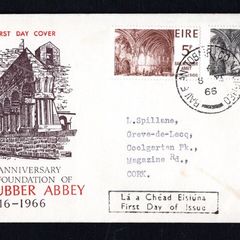 1966 Ireland Ballintubber Abbey Commemorative Stamps Illustrated First Day Cover (FDC) with Baile an Tobair, Maigh Eo (Ballintober, Co. Mayo)