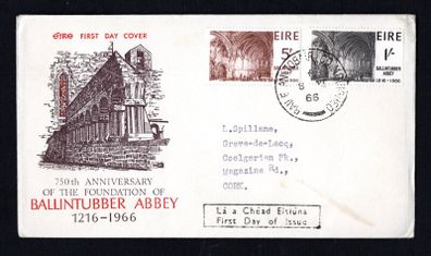 1966 Ireland Ballintubber Abbey Commemorative Stamps Illustrated First Day Cover (FDC) with Baile an Tobair, Maigh Eo (Ballintober, Co. Mayo)