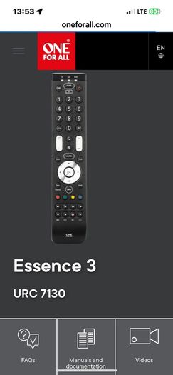 One for all Universal tv Remote control