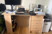 Beech Student Desk with 3-Drawer + 3 Shelves Pedestal